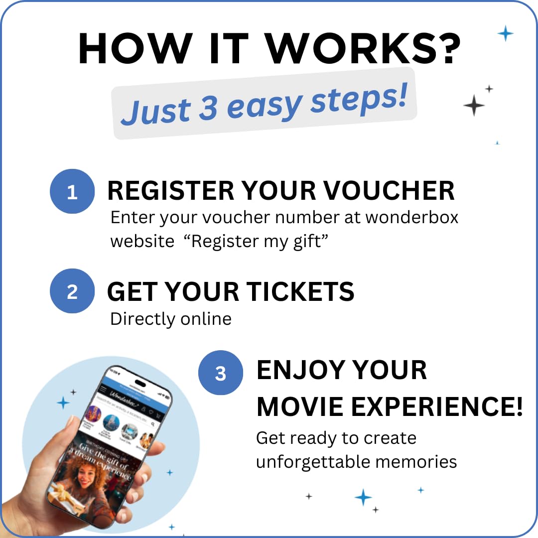 Wonderbox - Amc Movie Theatres Bundle - 4 Black Tickets + 4 Drinks + 2 Popcorn - Original Gift Idea - Experience Gift - 550 Loca