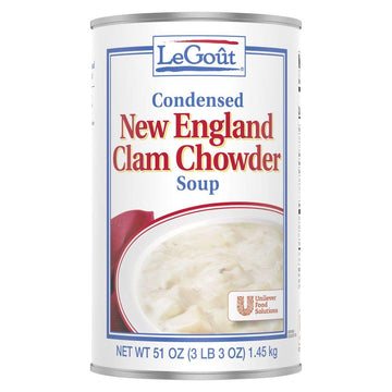 LeGout New England Clam Chowder Condensed Canned Soup, 0g Trans Fat, 51 oz, Pack of 12