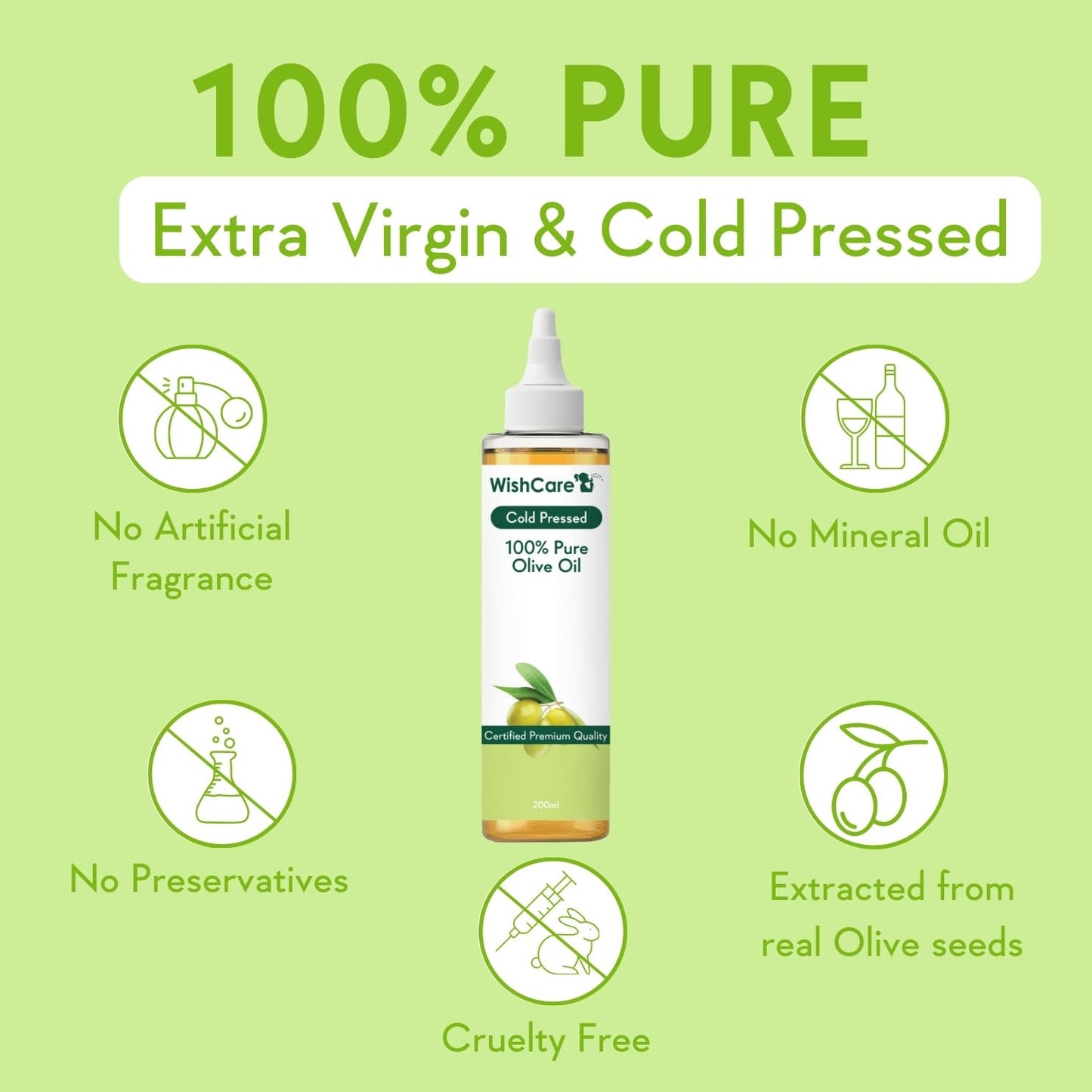 Wishcare 100 Percent Pure Premium Cold Pressed Olive Carrier Oil, 200Ml B07Ksw7X5G