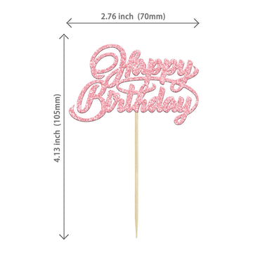 24Pcs Happy Birthday Cupcake Toppers Pink Glitter Birthday Cupcake Food Picks For Celebrating Happy Birthday Party Cake Decorati