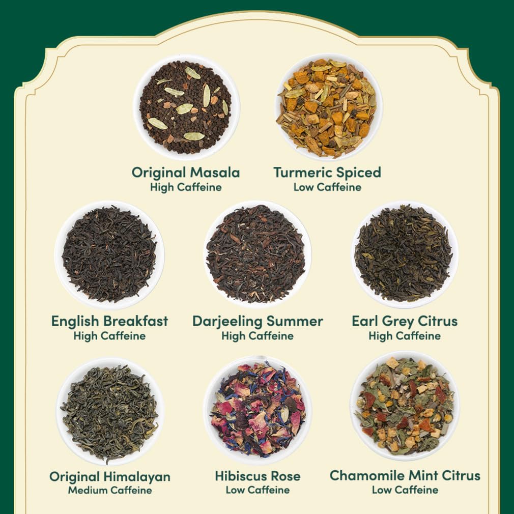 Vahdam, Founder'S Select - Assorted Tea In Presentation Box - 8 Flavors, 40 Pyramid Tea Bags | Long Leaf Pyramid Tea Variety Pac