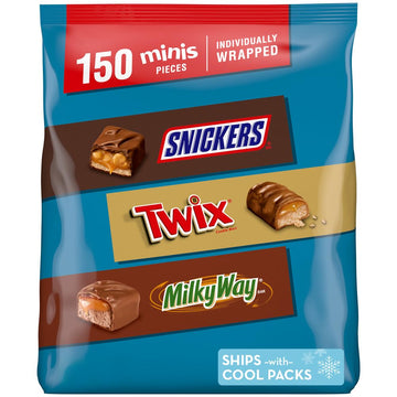 Mars Snickers, Twix, & Milky Way Minis Chocolate Candy Bars Variety Pack, 150 Ct Bulk Bag