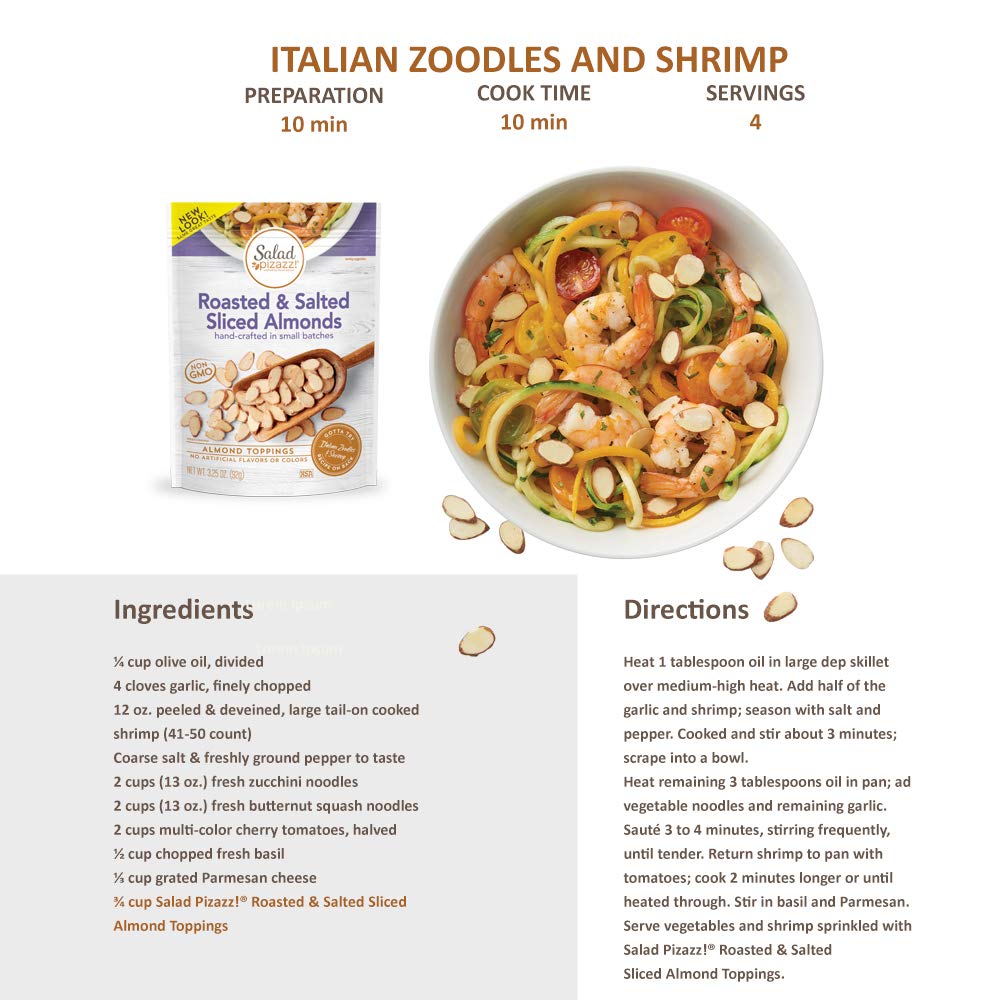 Salad Pizazz Almond Toppings  Oven Roasted Sea Salt  Snack Mix and Salad Topping  Non-GMO  All-Natural  Resealable Bag  3.25 Oz