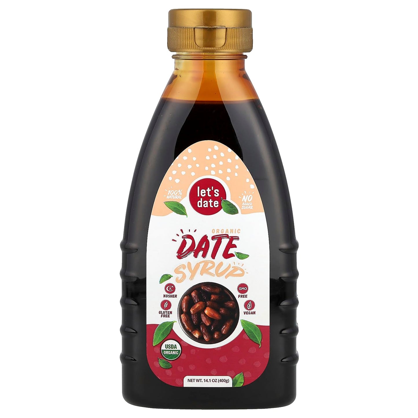 lets date Organic Date Syrup, Healthier Sugar Substitute, Vegan, 14.1 oz Squeezable Bottle