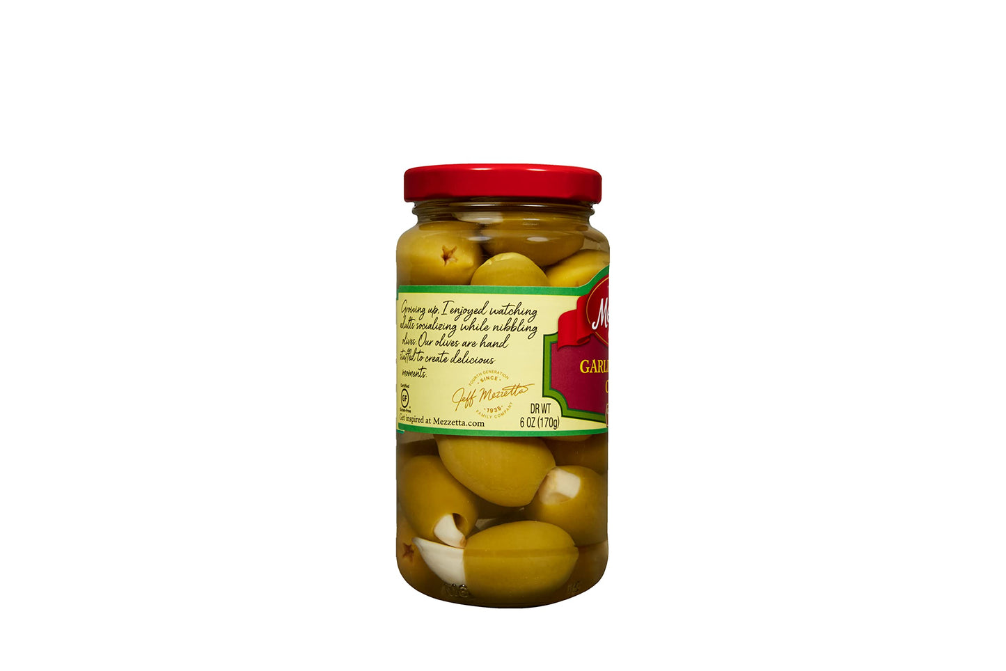 Mezzetta Garlic Stuffed Olives | Non-Gmo, Gluten Free, Keto | 6 Ounce Dr Wt Jar (Pack Of 6)
