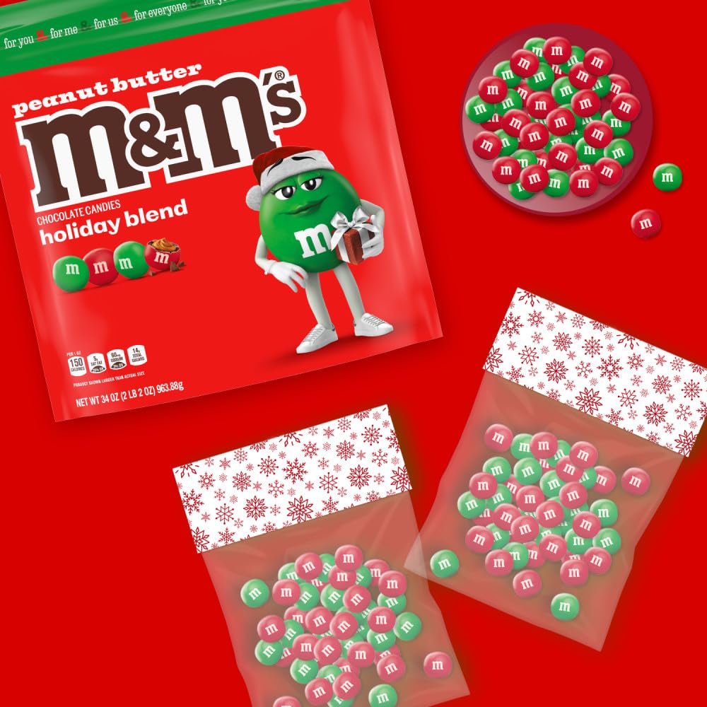 M&MS Peanut Butter Red & Green Milk Chocolate Christmas Candy  34 Oz Resealable Bag