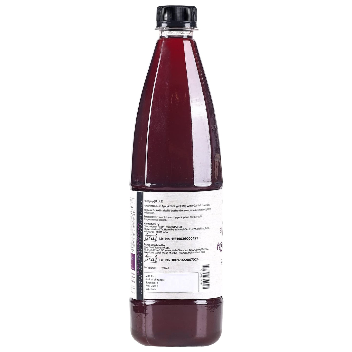 Urban Platter Kokum Syrup | 23.67 Fl Oz (700Ml) | Refreshing Homemade Juice Drink | Maintains Healthy Weight | Improves Digestion With Its Antioxidant Properties