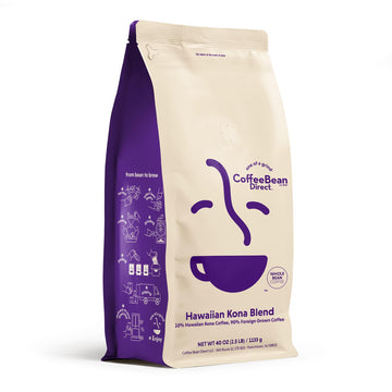 Coffee Bean Direct Hawaiian Kona Blend, Whole Bean Coffee, Light Roast, 2.5 Pound Bag (Pack of 1)