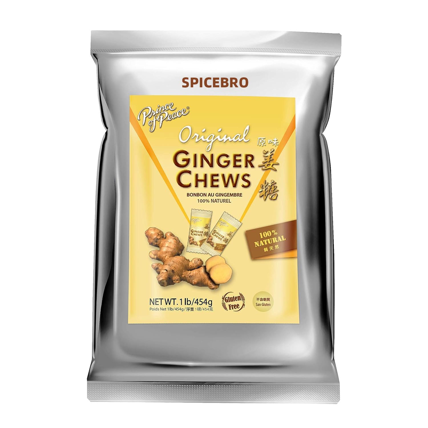 Prince Of Peace Ginger Chews Original, 1 Lb. Candied Ginger, Natural Ginger Chews Candy, Candy Pack, Selected By Spicebro Online