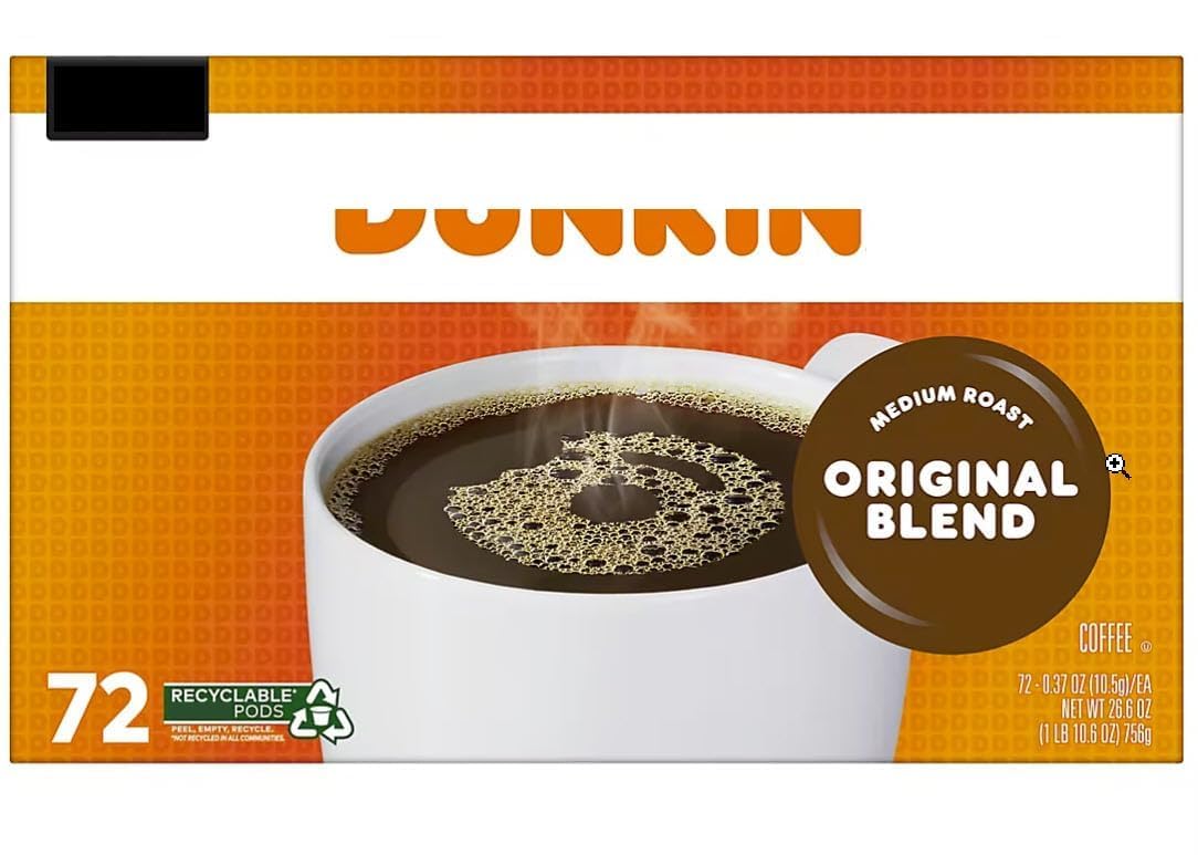 Dunkn. Donuts Original Blend Coffee K-Cup Pods, Medium Roast, 72ct, Pack of 1