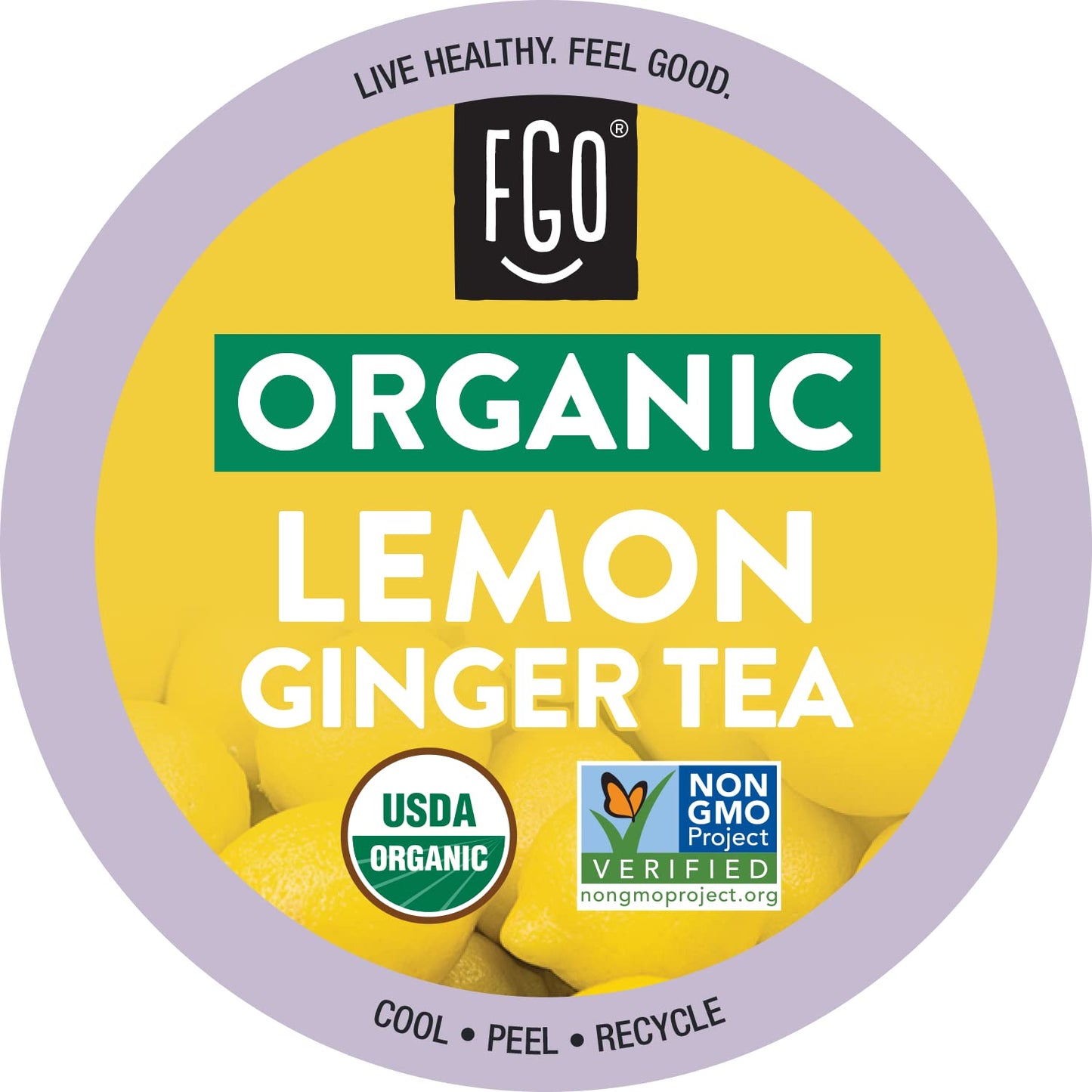 FGO Organic Lemon Ginger Tea K-Cup Pods - Caffeine-Free, 24 Count, Keurig Compatible