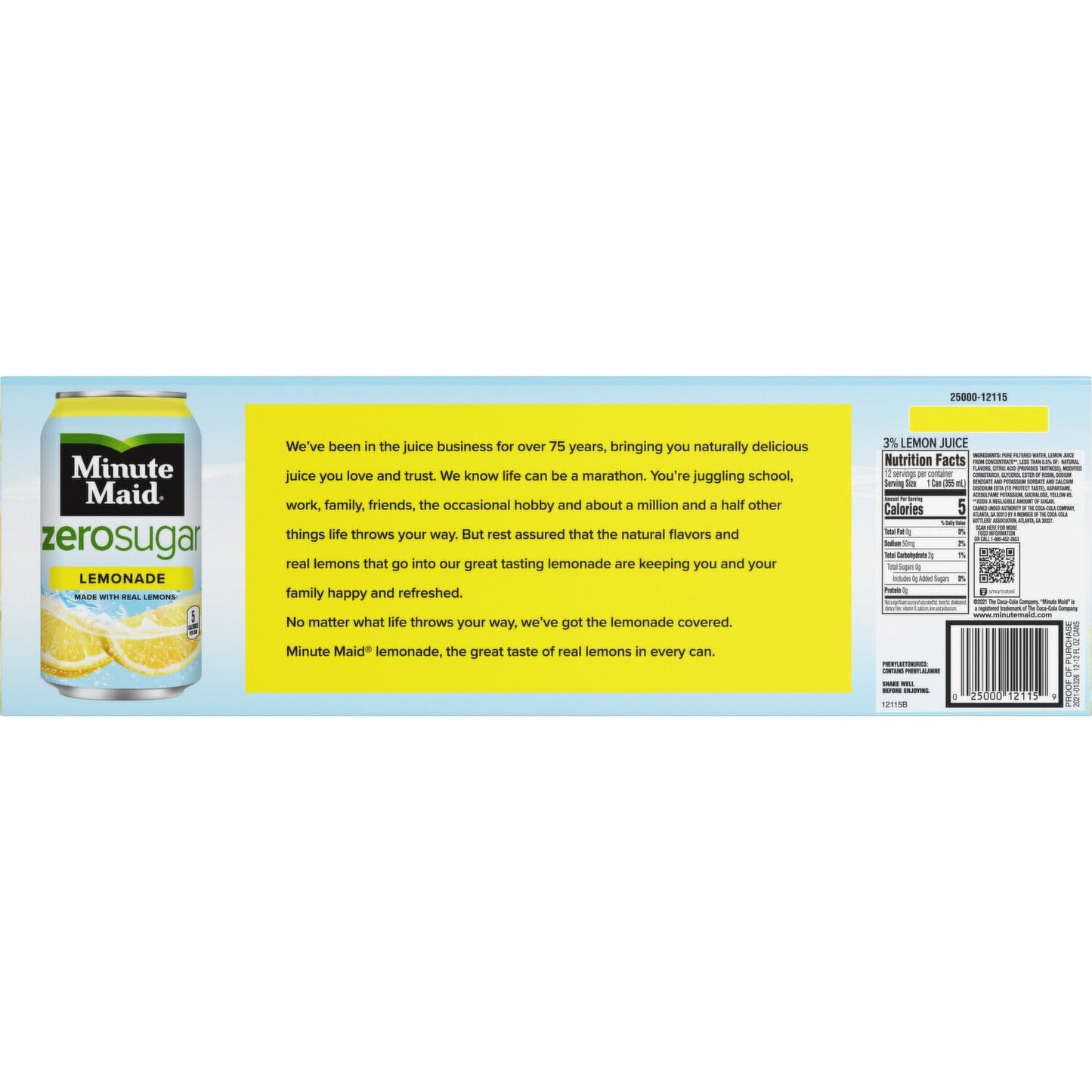 Minute Maid Zero Sugar Lemonade soda 12 fl oz, 15 pack, total 180 fl oz