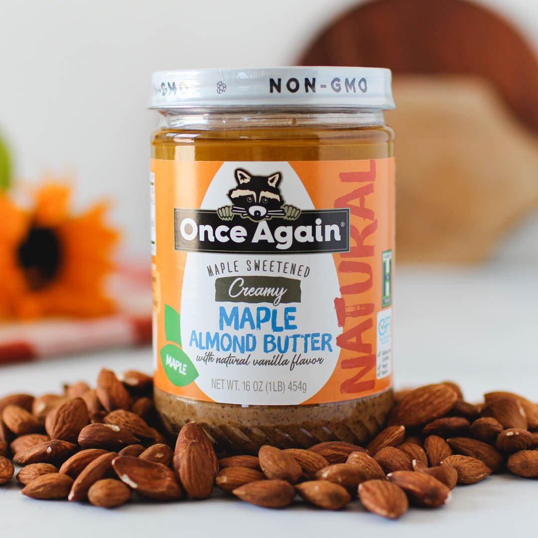 Once Again Natural Creamy Maple Almond Butter With Natural Vanilla Flavor, 16Oz - Gluten Free Certified, Peanut Free, Vegan, Kosher, Paleo - Glass Jar