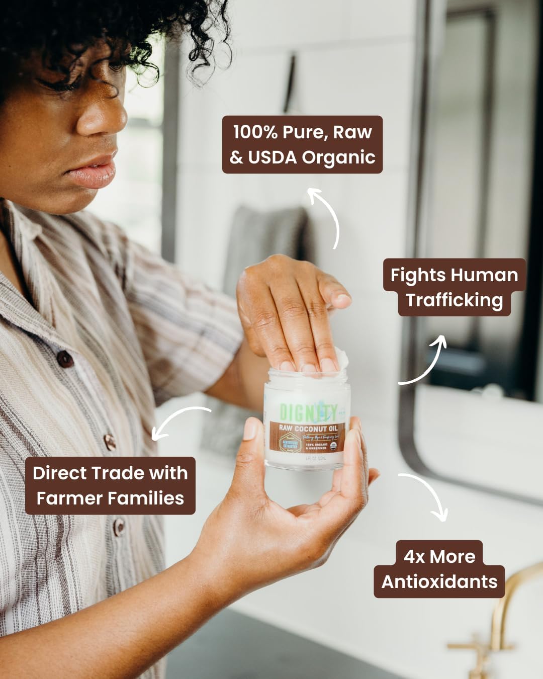 Dignity Coconuts Raw Coconut Oil - 100 Organic Unrefined Coconut Oil - 4 Fl Oz Glass Jar - Centrifuge Extracted