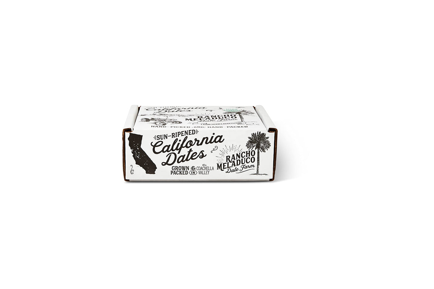 Rancho Meladuco Date Farm 1 Lb. Box With Red Satin Ribbon | Contains Whole, Un-Pitted, Organic, California-Grown Medjool Dates |