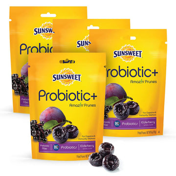 Sunsweet Pitted Prunes with Probiotics - Unsweetened, Dried, Gluten Free & Unsulphured - Natural Elderberry Flavor - Fiber & Min