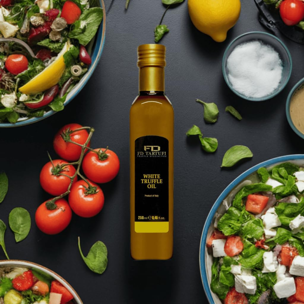 FD TARTUFI White Truffle Oil 250 ml (8.45fl oz) Gourmet Food Seasoning | Dressing - Made in Italy | Extra Virgin Olive Oil | Kos