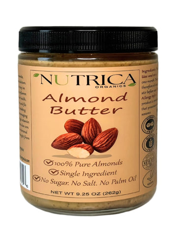 100% Pure Almond Butter, Single Ingredient, No Salt, No Sugar, No Palm Oil, Glass Double Sealed Jar, No Additives, Vegan, Plant 