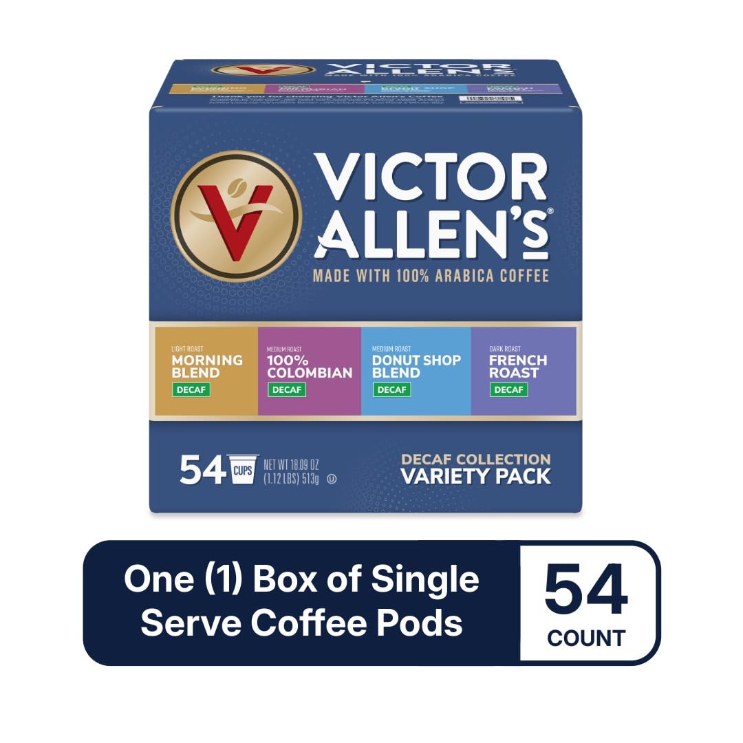 Victor Allens Coffee Decaf Variety Pack  Light-Medium Roasts  54 Count  Single Serve Coffee Pods for Keurig K-Cup malt-inspired