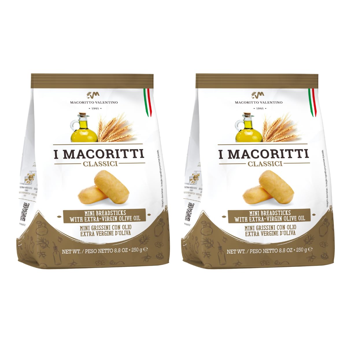 I Macoritti Mini Breadsticks with Extra Virgin Olive Oil, 2 Pack, Authentic Italian Snack, 8.8 oz, No Artificial Flavors