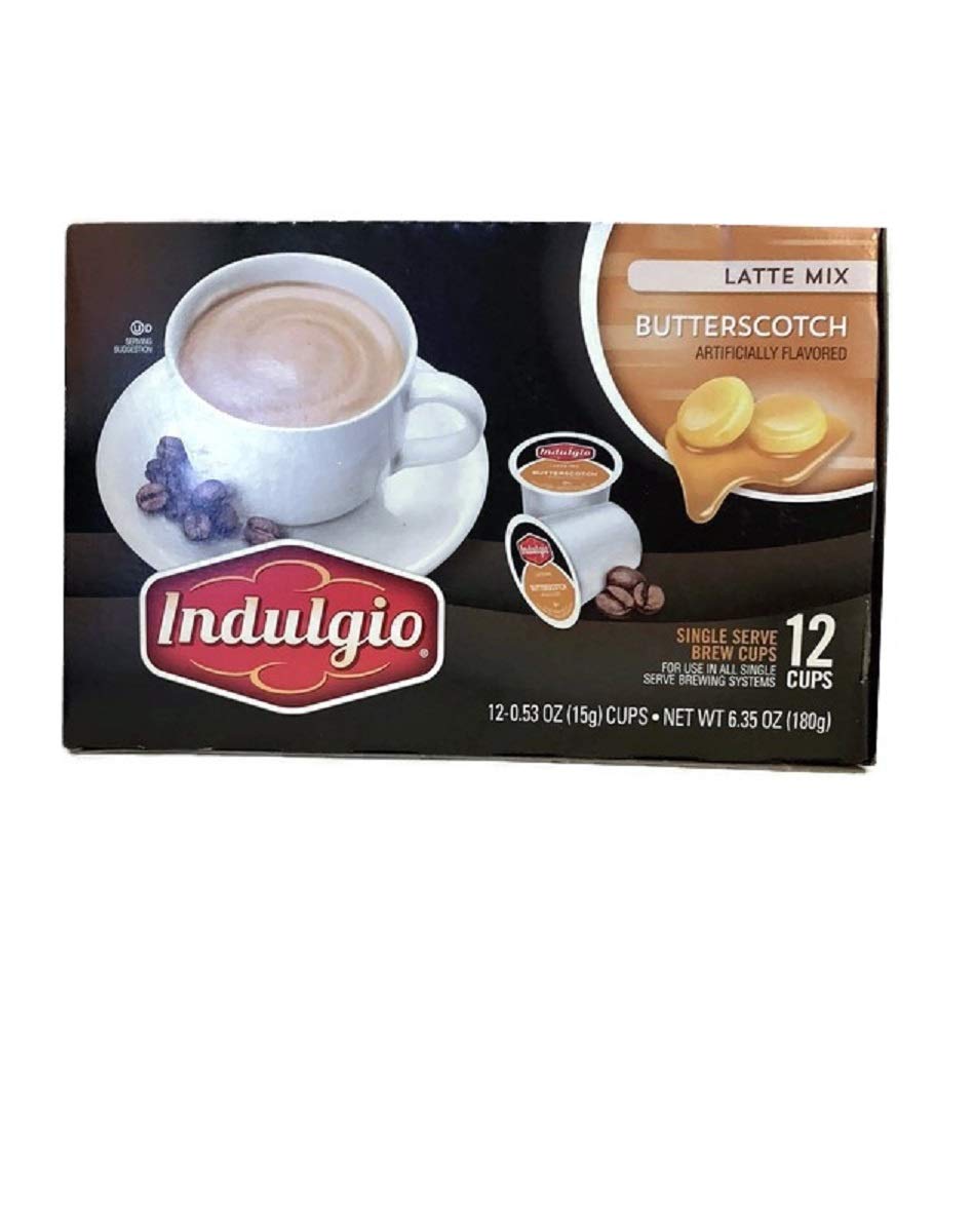 Indulgio Butterscotch Latte Mix, 12-Count Single Serve Cups for Keurig K-Cup Brewers