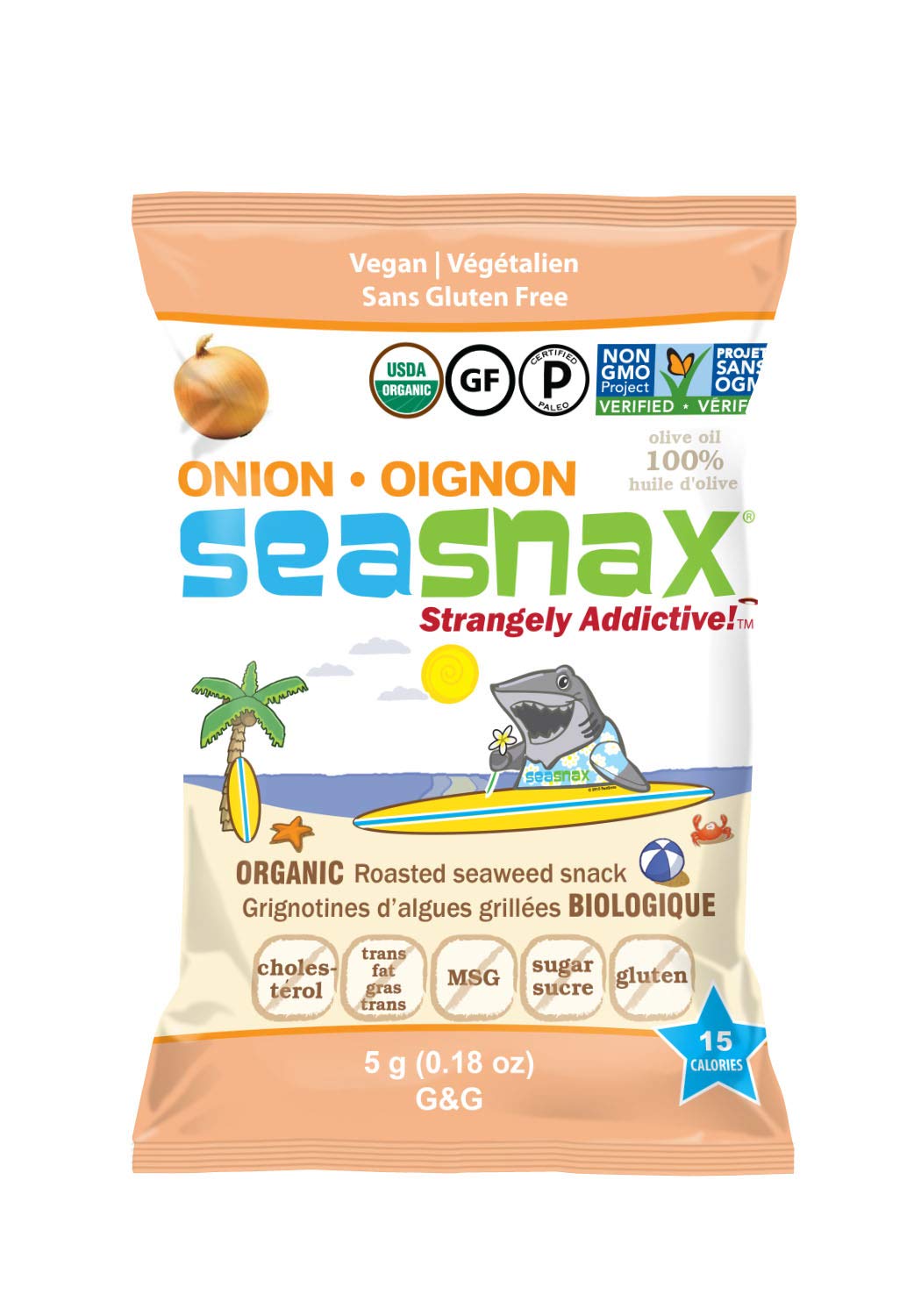 SeaSnax Organic Roasted Sea  Snack, Onion, 0.18 Ounce (Pack of 72)