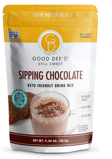 Good Dees Sipping Chocolate Keto Drink Mix, Low Carb Hot Cocoa, 9.17 oz, No Sugar Added, Gluten Free, Vegan, Diabetic Friendly