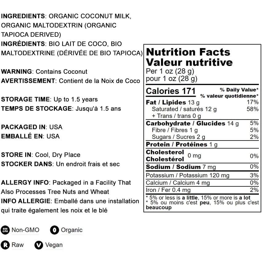 Food To Live Organic Coconut Milk Powder, 1 Pound – Non-Gmo, Dehydrated Fresh Coconut Milk, Pure, Unsweetened, Vegan, Bulk. Dairy Free, Keto-Friendly. Plant-Based Creamer. Contains Maltodextrin