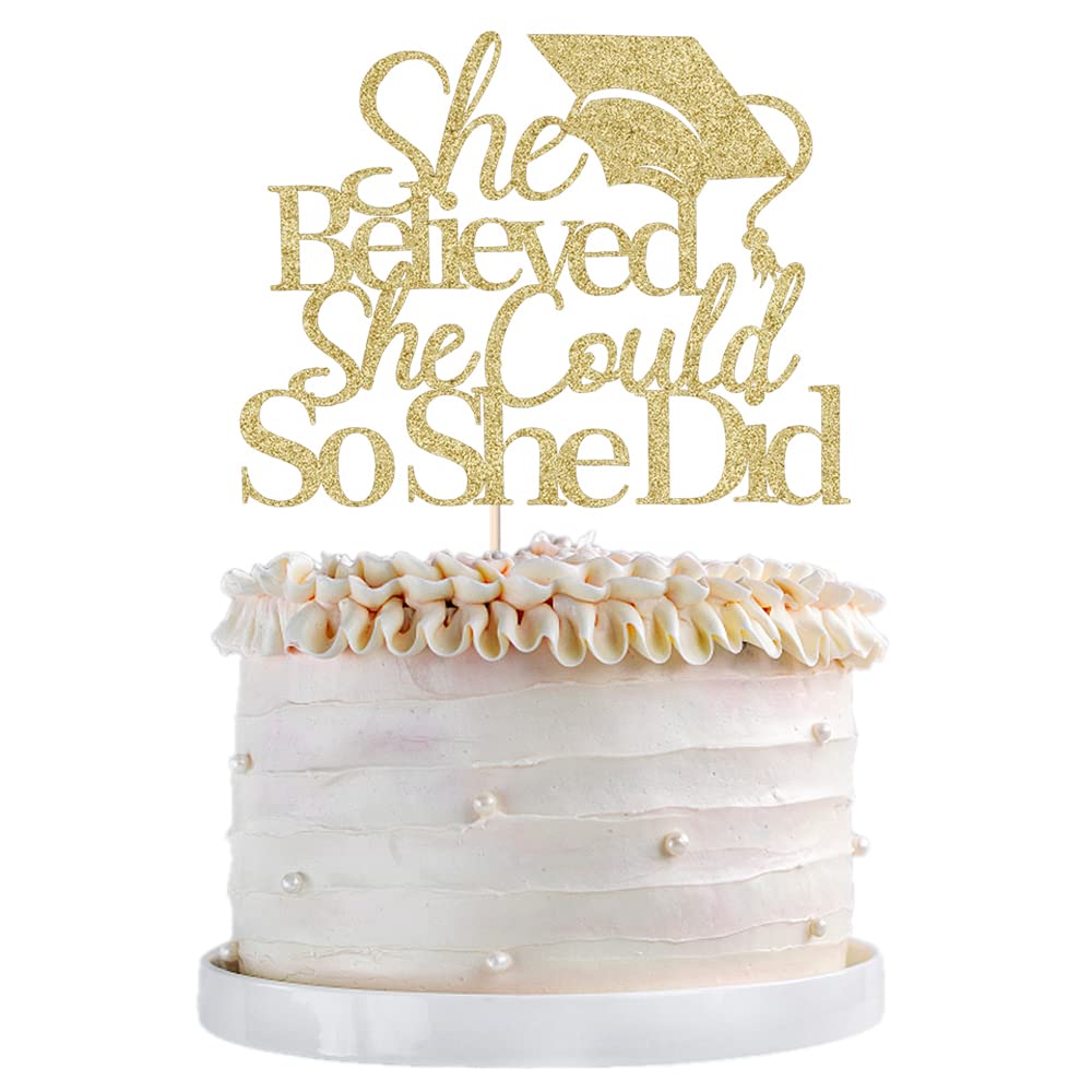 Qertesl She Believed She Could So She Did Cake Topper,2024 Graduation Cake Topper,Graduation Decorations For Girls,2024 High Sch