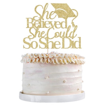 Qertesl She Believed She Could So She Did Cake Topper,2024 Graduation Cake Topper,Graduation Decorations For Girls,2024 High Sch