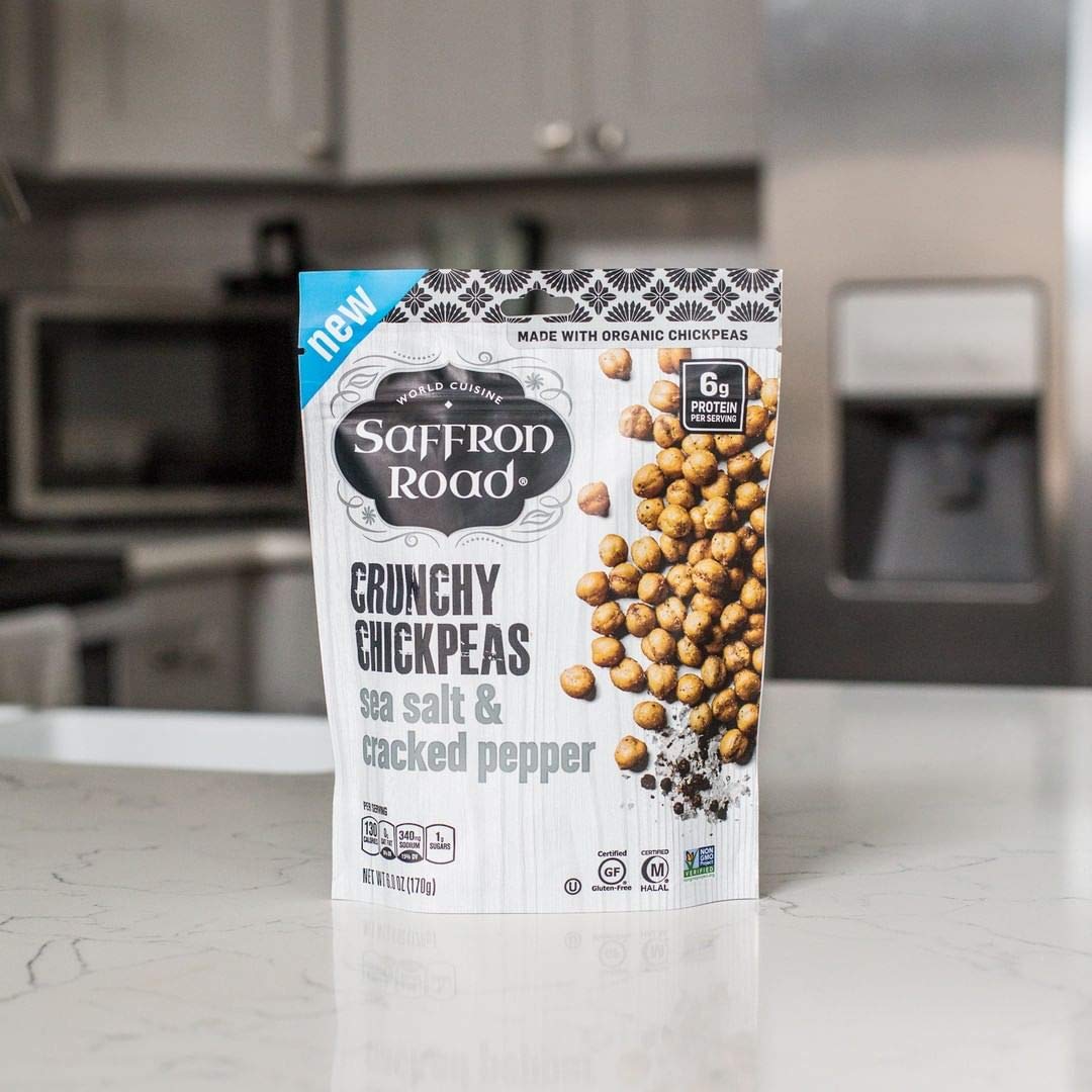 Saffron Road Organic Crunchy Chickpea Snacks-Gluten Free Non-Gmo Halal Kosher Vegan - (Sea Salt And Cracked Pepper 6 Oz (4 Pack)