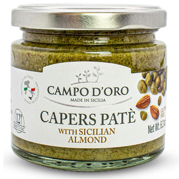 CAMPO D'ORO - Capers Pate Spreadable, Caper & Almond Sandwich Spread, Non-GMO, Product of Italy, 6.34 oz 180g