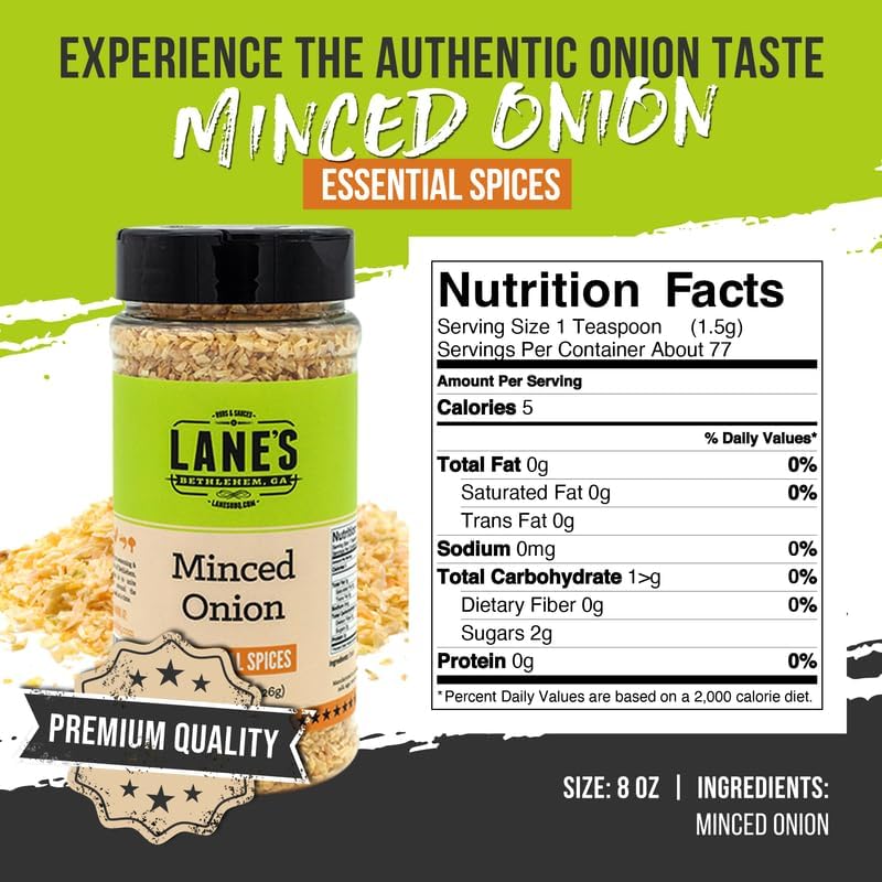 Lane'S Minced Onion Flakes, All-Natural Dried Onion Flakes For Cooking Goes Well With Meats, Vegetables, Salads, And Stir-Fries,