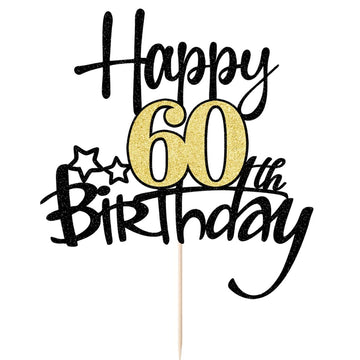 Kaoenla Black Gold Glitter Happy 60Th Birthday Cake Topper - Hello 60/Cheers60,Happy Sixty Birthday Anniversary,60Years Old Birt