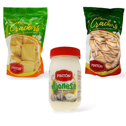 PINTON Triple Ajonesa Combo Pack, Classic Cookie Crackers, Garlic Cookie Crackers, Garlic Mayonnaise Snack