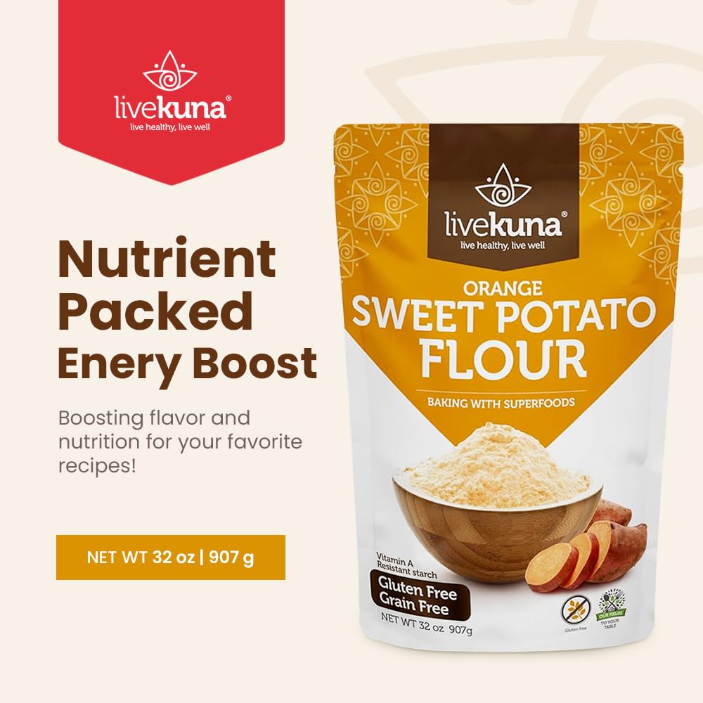 Livekuna - Orange Sweet Potato Flour, Sweet Potato Flour For Baking, Gluten-Free Baking Flour, Alternative For Almond Flour, Rice Flour & Coconut Flour, Sweet Potato Powder Flour For Soups & Sauces