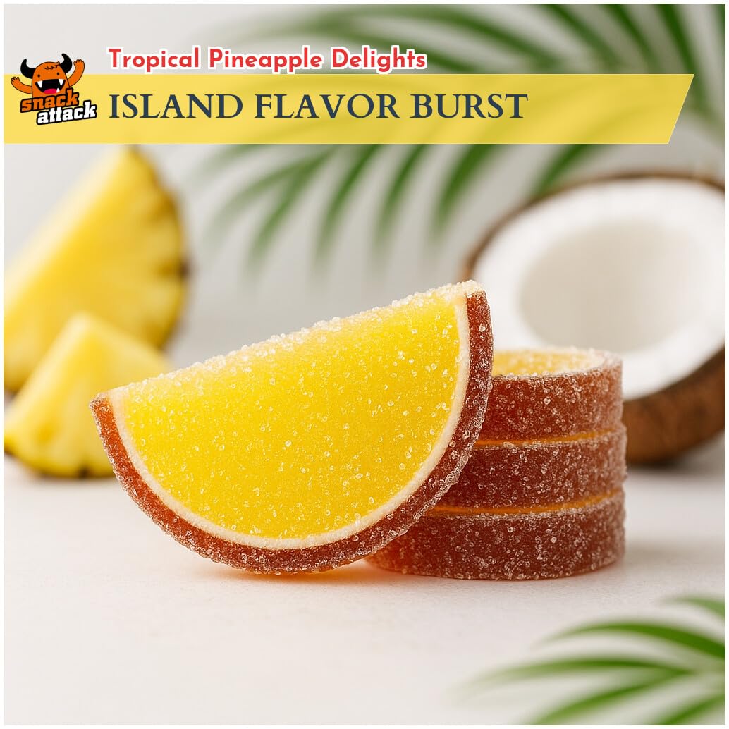 Snack Attack Pineapple Fruit Slices Gummy Candy Chewy   2lb Bag