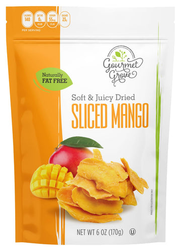 Gourmet Grove - Natural Dried Mango Slices 6 OZ Pack of 1 | Soft, Juicy, Sliced Mangoes | Lightly Sweetened - (Pack of 1)