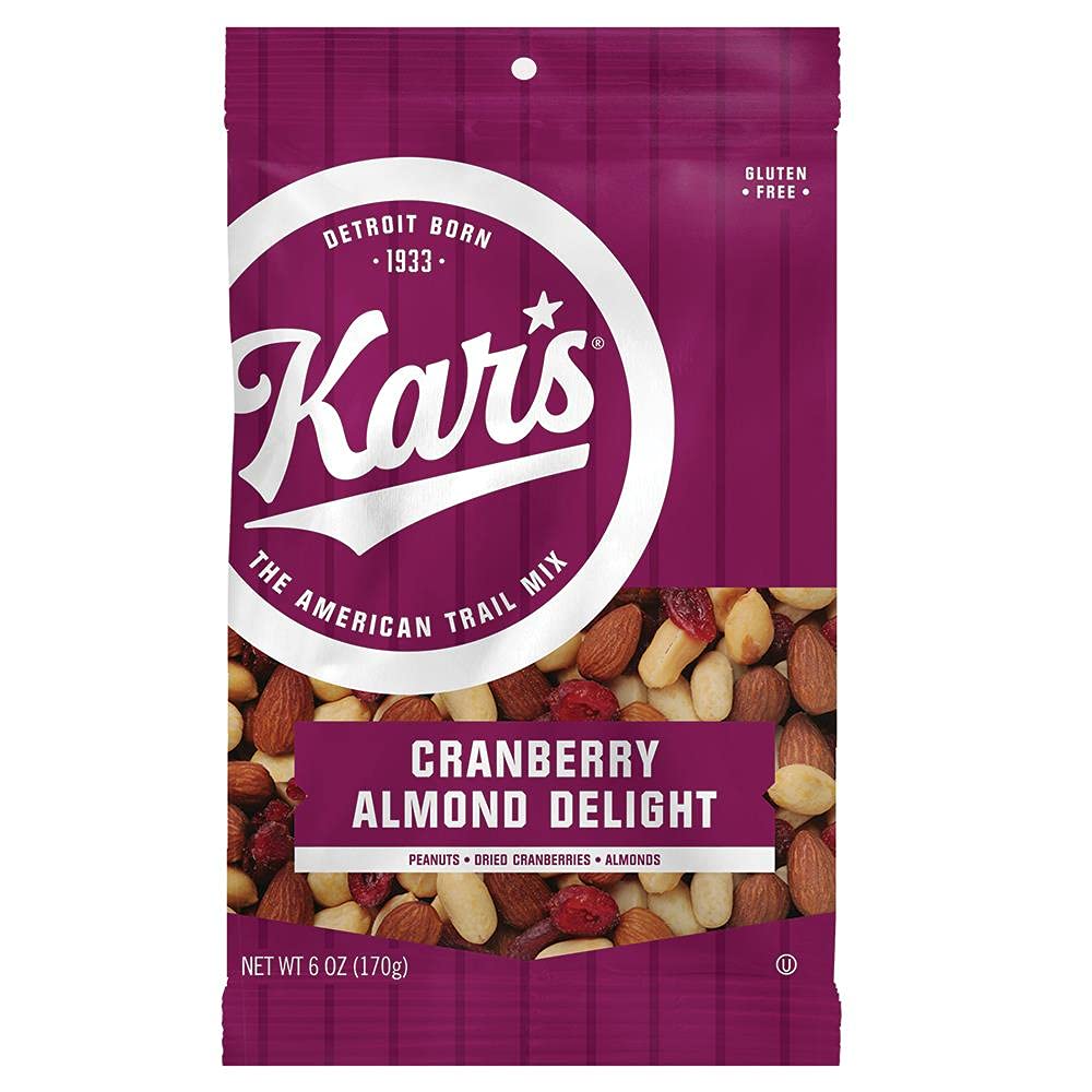 Kar s Nuts Cranberry Almond Trail Mix 6oz Bag (Pack of 12) Kars Nuts Cranberry Almond Delight Trail Mix, 6 oz - Grab & Go Bags,