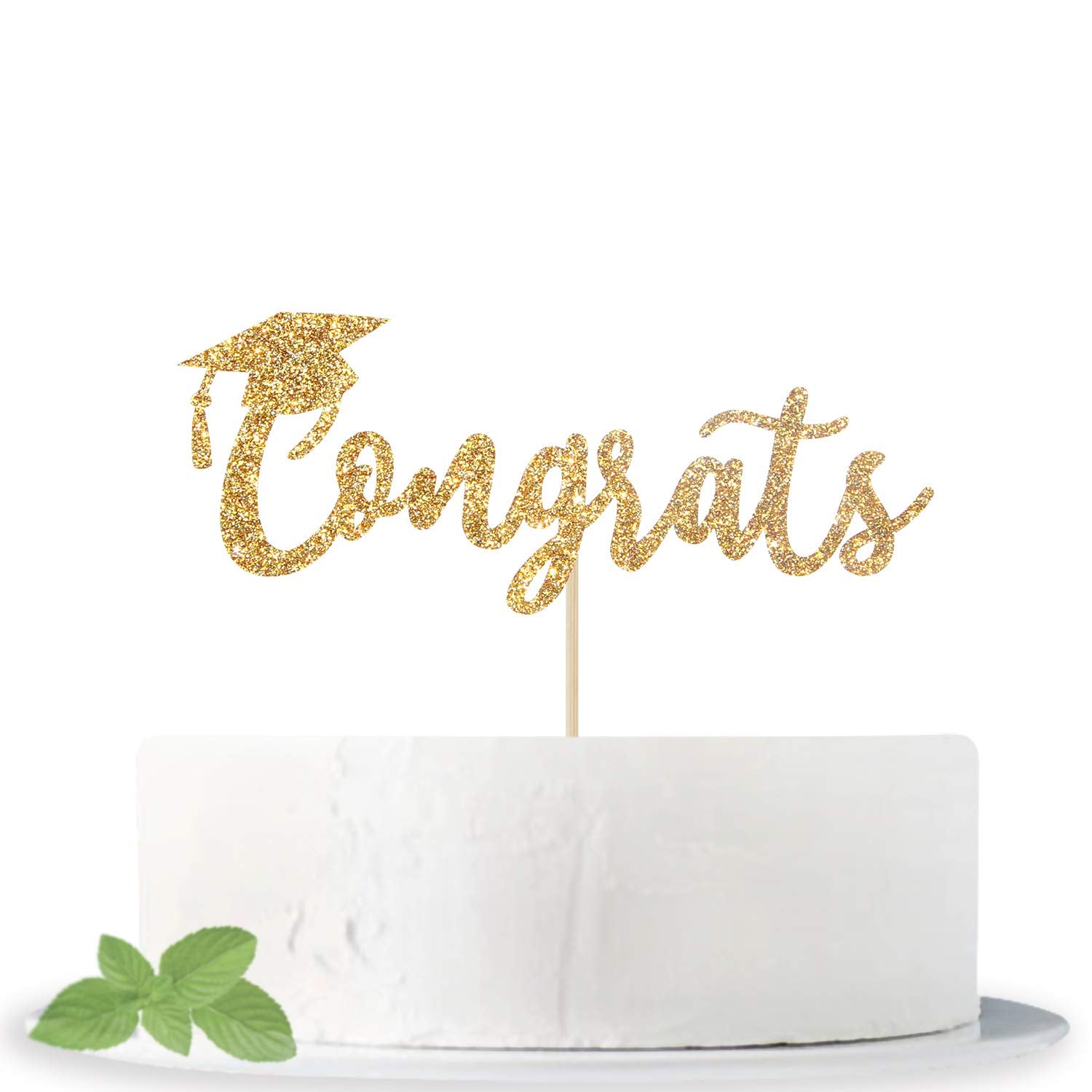 Gold Glitter Congrats Cake Topper - Congrats Grad Cake Decor - 2022 High School/ College/Senior Graduation Party Decorations Sup