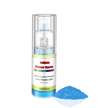 Edible Glitter Spray( Blue ), Non Aerosol Food Coloring Lustre Powder, Food Grade Sparkling Dust Push Pump For Decorating Cupcake, Fondant, Cookie, Frosting, Gum Paste, 0.35 Oz.