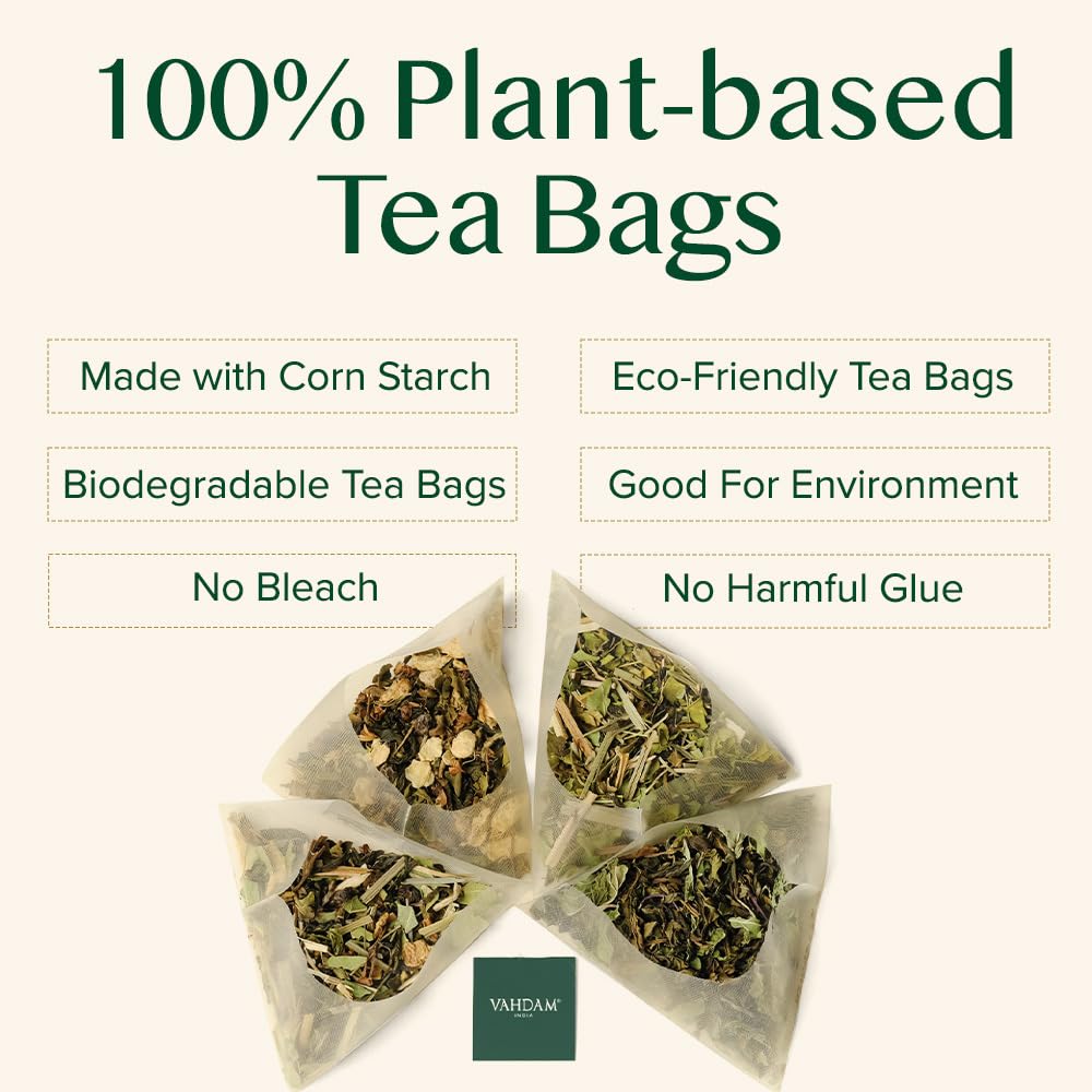 VAHDAM Mint Green Tea Bags - 100% Pure Leaf Tea, Low Caffeine, Non-GMO, Gluten Free, 100 Count