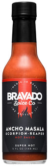 Bravado Spice Ancho Masala Scorpion Reaper Hot Sauce, Gluten Free, Vegan, 5 Fl Oz, Red