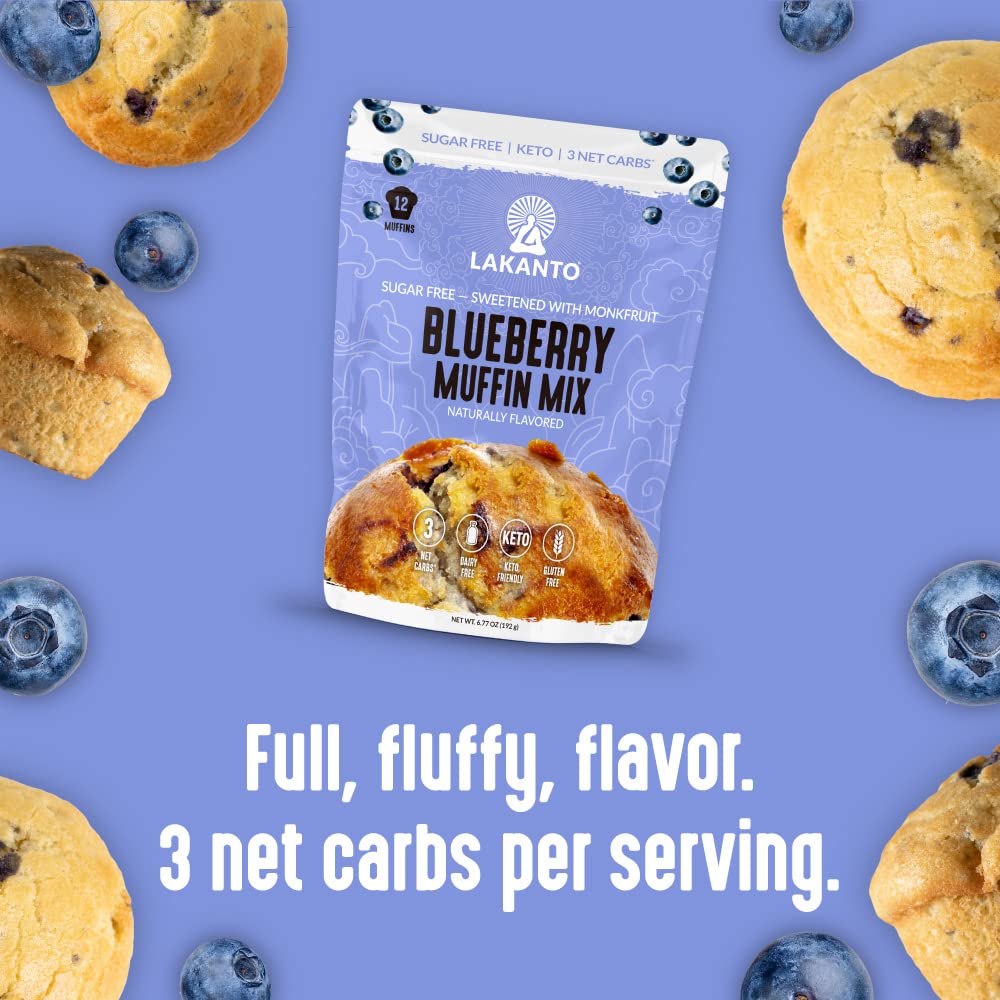 Lakanto Sugar Free Blueberry Muffin Mix - Naturally Flavored, Sweetened With Monk Fruit Sweetener, Keto Diet Friendly, 3 Net Car