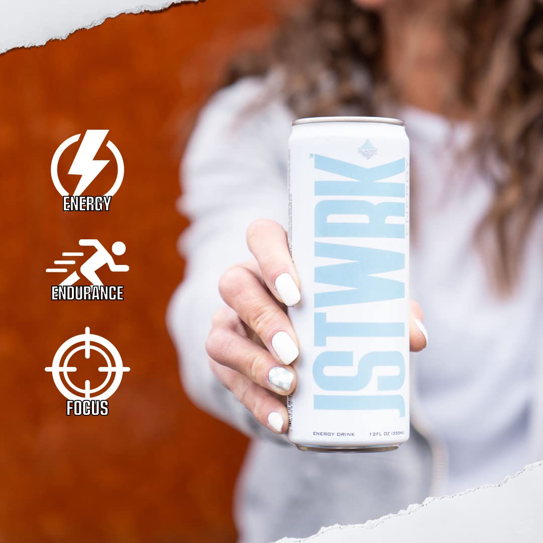 Jst Wrk Energy Drink - 12-Pack, Sugar-Free, Zero Calories, No Sugar  S, 12 Fl Oz., 200 Milligrams Caffeine (Glacier)