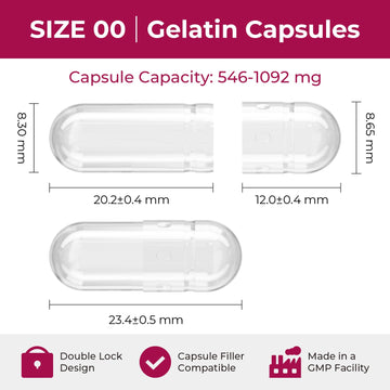 ATLEMISME Empty Gelatin compact pieces Size 00 - 100 Count with 2 Micro Lab Spoons for DIY Capsule Filling