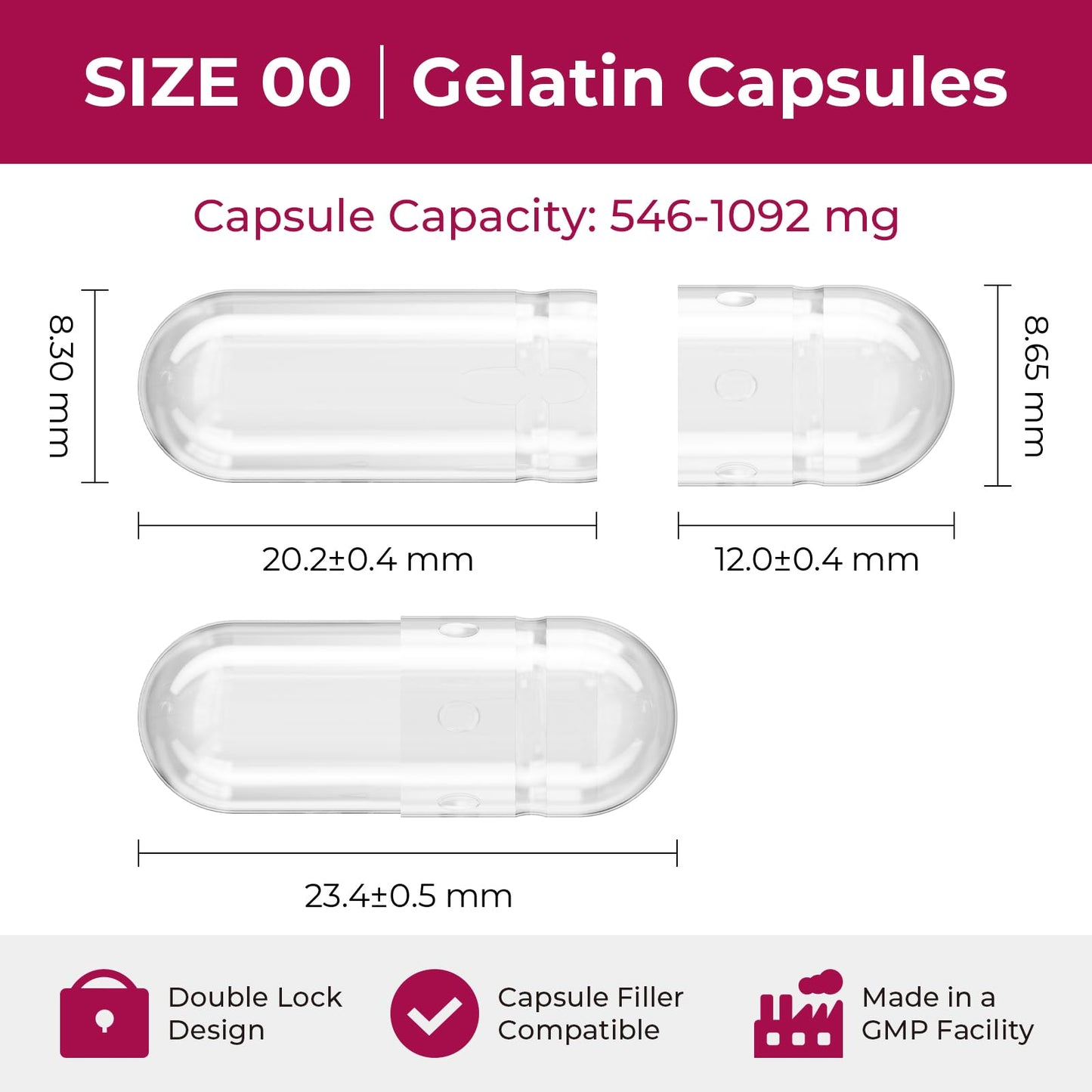 ATLEMISME Empty Gelatin compact pieces Size 00 - 1000 Count with 2 Micro Lab Spoons for Capsule Filling