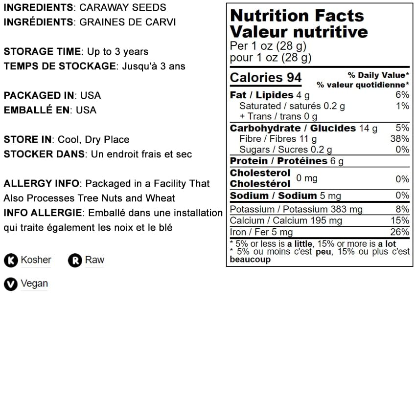 Food To Live - Caraway Seeds, 2 Ounces - Whole Raw Dried Caraway Seeds, Kosher And Vegan, Bulk Savory Spice. Rich In Dietary Fib