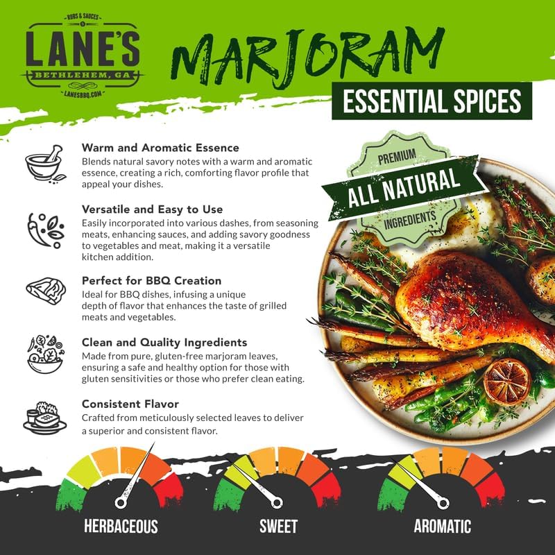 Lane'S Dried Marjoram Spice, All-Natural Marjoram Dried Leaves For Meats, Vegetables, And Sauces Marjorams Leaves, Made In Usa,