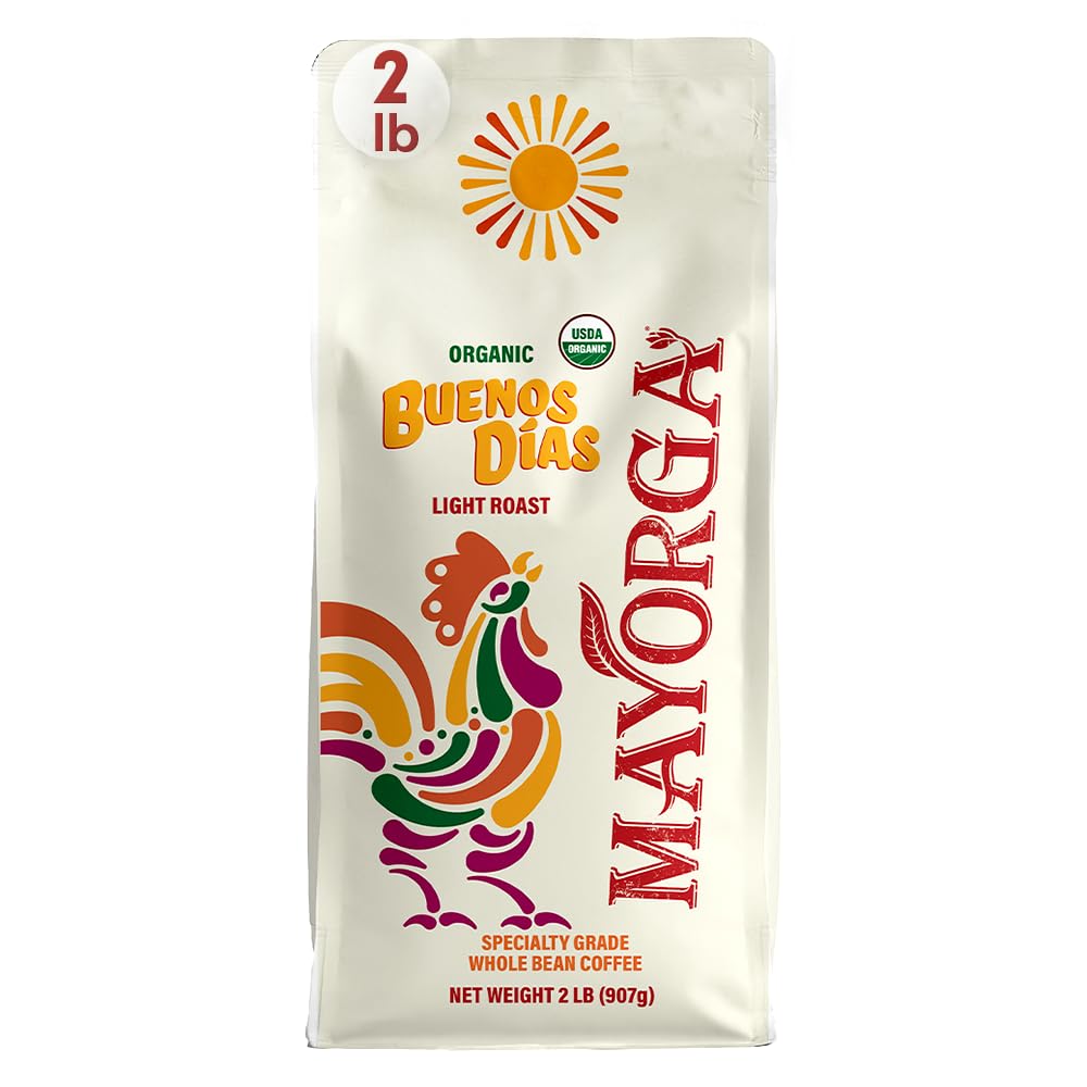 Mayorga Organic Coffee 2lb Buenos Dias - Light Roast Whole Bean Coffee Specialty Grade, 100% Arabica, Slow Roasted, Citrusy and 